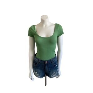 American Eagle Women's Green Sleeveless Knit Bodysuit Scoop Neck Size M